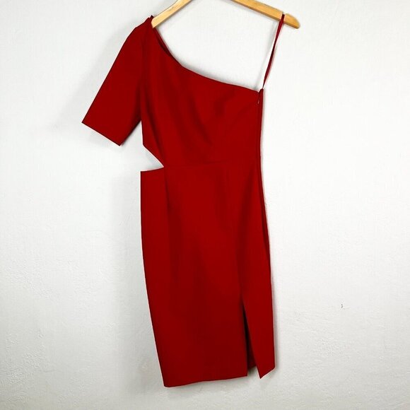 Jill Jill Stuart Cardinal Red Cutout Sheath One Shoulder Cocktail Dress Size 2 - Picture 2 of 9